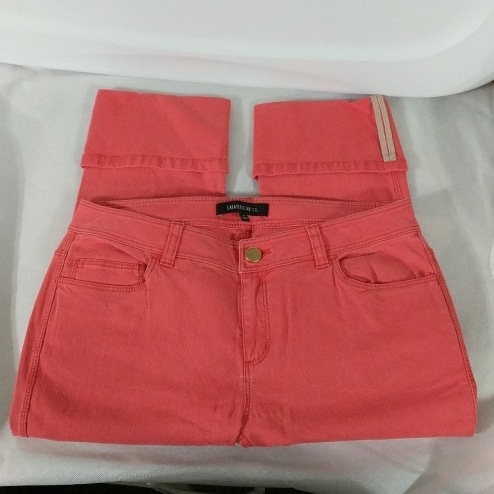 Lafayette 148 Coral Colored Crop Jeans - size 0 - 27" inseam